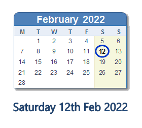 12 February 2022 calendar