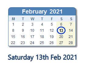 13 February 2021 calendar