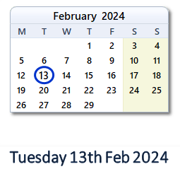 13 February 2024 calendar