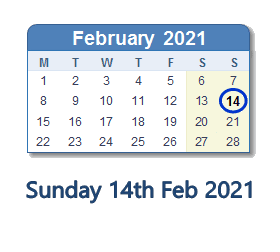 14 February 2021 calendar