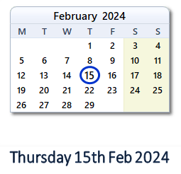 15 February 2024 calendar