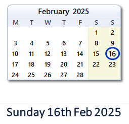 16 February 2025 calendar