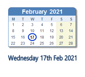 17 February 2021 calendar