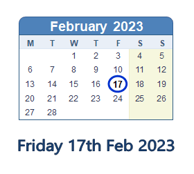 17 February 2023 calendar