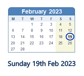 19 February 2023 calendar