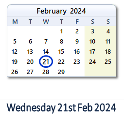 21 February 2024 calendar