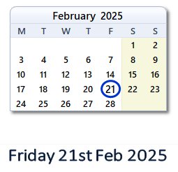 21 February 2025 calendar