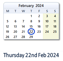 22 February 2024 calendar