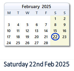 22 February 2025 calendar