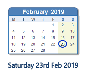 23 February 2019 calendar