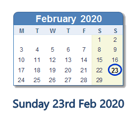 23 February 2020 calendar