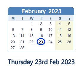 23 February 2023 calendar