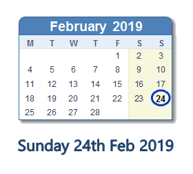 24 February 2019 calendar