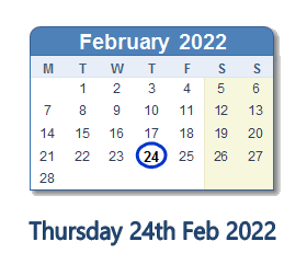24 February 2022 calendar