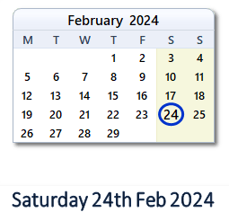 24 February 2024 calendar