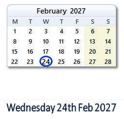 24 February 2027 calendar