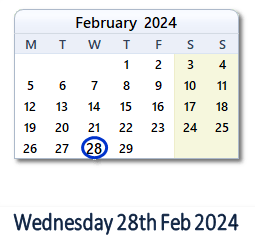 28 February 2024 calendar