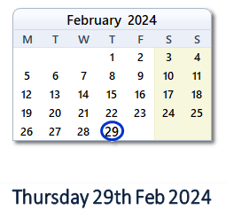 29 February 2024 calendar