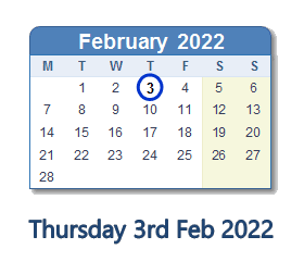 3 February 2022 calendar