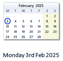 3 February 2025 calendar