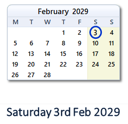 3 February 2029 calendar