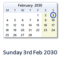 3 February 2030 calendar