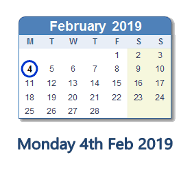 4 February 2019 calendar