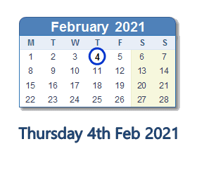 4 February 2021 calendar