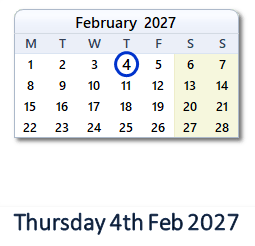 4 February 2027 calendar