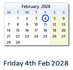 4 February 2028 calendar