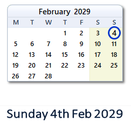 4 February 2029 calendar
