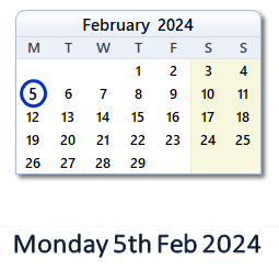 5 February 2024 calendar