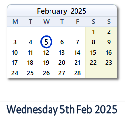 5 February 2025 calendar
