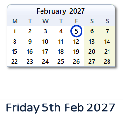 5 February 2027 calendar