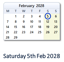 5 February 2028 calendar