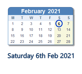6 February 2021 calendar