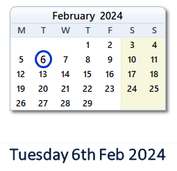 6 February 2024 calendar