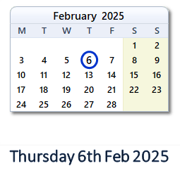 6 February 2025 calendar