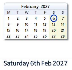 6 February 2027 calendar