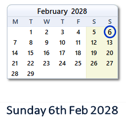 6 February 2028 calendar