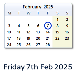 7 February 2025 calendar