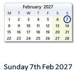 7 February 2027 calendar
