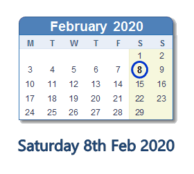 8 February 2020 calendar