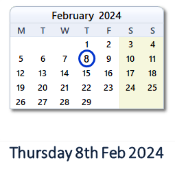8 February 2024 calendar