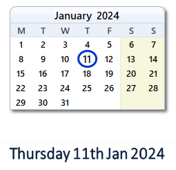 11 January 2024 calendar