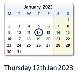 12 January 2023 Calendar with EU Holidays & Count Down 12 January 2023 Calendar with EU Holidays & Count Down
