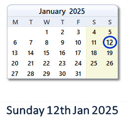 12 January 2025 calendar