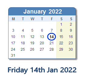 14 January 2022 calendar