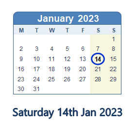 14 January 2023 calendar