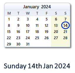 14 January 2024 calendar